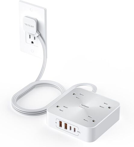 Surge Protector Power Strip 20W, TESSAN Flat Plug Thin Extension Cord 6 FT, Multiple Charging Station with 4 Outlets 4 USB(2 USB C), Mountable, Surge Protection for Home Office Dorm, Desk Accessories in Saudi Arabia
