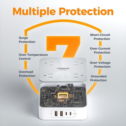 Surge Protector Power Strip 20W, TESSAN Flat Plug Thin Extension Cord 6 FT, Multiple Charging Station with 4 Outlets 4 USB(2 USB C), Mountable, Surge Protection for Home Office Dorm, Desk Accessories in Saudi Arabia