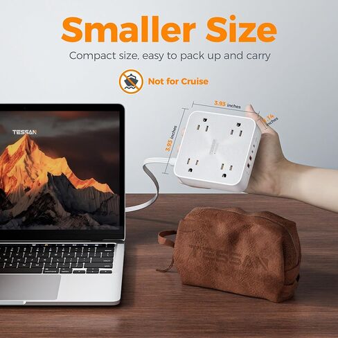 Surge Protector Power Strip 20W, TESSAN Flat Plug Thin Extension Cord 6 FT, Multiple Charging Station with 4 Outlets 4 USB(2 USB C), Mountable, Surge Protection for Home Office Dorm, Desk Accessories in Saudi Arabia