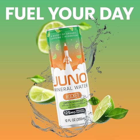 JUNO Rocket Unflavored Still Mineral Water, Hydration Energy Drink with 125mg Organic Caffeine from Green Coffee Beans, Sea Salt, Potassium, and Calcium, 12 Pack in Saudi Arabia