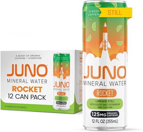 JUNO Rocket Unflavored Still Mineral Water, Hydration Energy Drink with 125mg Organic Caffeine from Green Coffee Beans, Sea Salt, Potassium, and Calcium, 12 Pack in Saudi Arabia