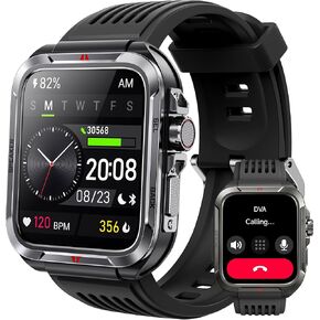 Smart Watch for Men, Answer/Make Bluetooth Calls, Metal Frame 1.8" Alexa Built-in Fitness Tracker with IP68/100 Sports Modes/Heart Rate/SpO2/Stress/Sleep Monitor for iOS/Android (Black)