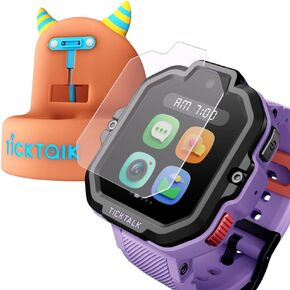 TickTalk 5 Cellular Kids Smart Watch (T-Mobile's Network) with GPS Tracker & Video Calling, Power Base and Tempered Glass Screen Protectors (2 per Pack) Bundle - Smart Watch for Kids with Parent Apps