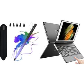 TQQ Touchpad Keyboard Case for iPad 9th/8th/7th Generation 10.2 inch (Black) Bundle with Fast Charge Stylus Pen for iPad Compatible with 2018-2023 Release (Black Purple)