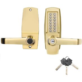 Keyless Entry Door Lock with Handle - Mechanical Door Lock 100% Without Batteries - Easy to Install & Use - Keypad Lock on Zinc-Alloy, Water and Sun Proof for Indoor or Outdoor
