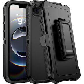 DUEDUE for iPhone 16E Case, Phone Case for iPhone 16E with Belt Clip Holster Shockproof 3-Layer Heavy Duty Full Body Protective Rugged Phone Cases Cover for Apple iPhone 16E 6.1", Black