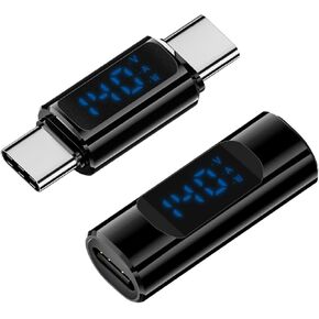 AREME 2 Pack PD 140W USB-C Adapter مع عرض LED ، من النوع C من النوع C إلى موصل الذكور ، USB C أنثى إلى مقرنة للإناث لسلسلة iPhone 15 ، iPad Air/Pro ، دعم V/A/W Smart Display (Black)