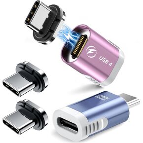 240W Straight Magnetic USB C Adapter with 4 Connector Tips, 24Pin Magnetic Type-C Extender, USB4 40Gbps 8K 60Hz Compatible with Thunderbolt 3/4 MacBook Pro/Air Laptop PC iPhone 15 (Pink, Blue)