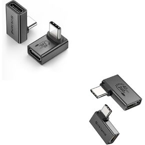 Silkland USB C 90 Degree Adapter 2 Pack Different Angle, 240W 40Gbps Right Angle USB C Male to Female, Compatible with Thunderbolt 4/3