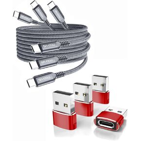 Elebase 4 Pack USB to USB C Adapter and 3 Pack USB C to Type C 100W Cable 3.3/6.6/10ft,for Apple Watch Ultra iWatch 7 8 SE,iPhone 12 13 14 15 Pro Max Plus,Airpods,iPad 8th 9th 10th Air 4th 5th 6th