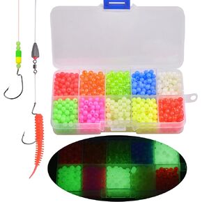 FUSIGO Fishing Beads Assorted Set, 1000pcs 5mm Round Float Fishing Bait Eggs Glow Hard Plastic Fishing Rig Beads Fishing Lure Tackle for Rigs Leaders