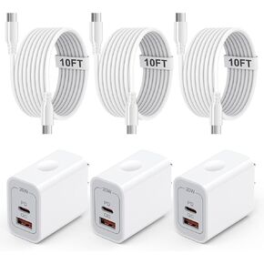 iPhone 16e Charger Fast Charging 10 Ft, New iPhone Charger Cord Extra Long with 20W Dual USB C Charger Block Brick for iPhone 16/16 Plus/16 Pro/16 Pro Max/iPhone 15/15 Pro Max/iPad 10th Gen/Pro