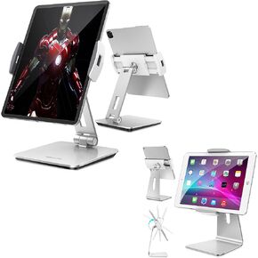 AboveTEK Business Kiosk Aluminum Tablet iPad Stand for Any 4-14" Display Tablets Bundle with Elegant Tablet Stand, Aluminum iPad Stand Holder, Desktop Kiosk POS Stand for 7-13 inch