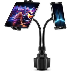 Dual Cup Tablet Mount Holder for Car 360° Rotatable Mount Long Flexible Neck Adjustable Universal Size Fits for Most 2 Tablets 4.7"-10"