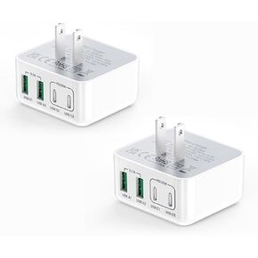 [2-Pack] USB C Charger Block, USB C Wall Charger 40W 4-Port Fast Charging Block PD Power Adapter + QC Wall Plug Multiport Type C Block Cube for iPhone 15 14 13 12 11 Pro Max XR XS 8 7, Samsung