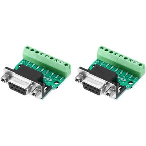 MECCANIXITY DB9 Breakout Connector/RS232 Serial 9 Pin Connector Female Socket 9-pin 2-Row Female Solderless Serial Port for Mechanical Equipment CNC Computers Pack of 2 with Thumb Screws