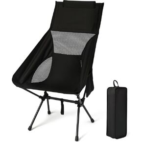 Portable Camping Chair, Camping Folding Chair Supports 330 Lbs, Lightweight Folding Chairs for Outside, High Back Rest Folding Camp Chair, Lawn Chairs for Outdoor Adventures, Black