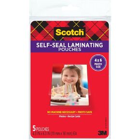 Scotch PL900G Self-Sealing Laminating Pouches, 9.5 mil, 4 3/8 x 6 3/8 Inches, Photo Size, 5-Pack – Durable, Clear Lamination for Photos and Small Documents