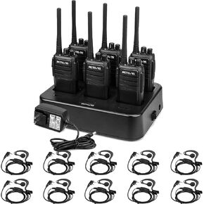 Retevis RT21 Adult Walkie Talkies(6 Pack) with Headsets (10 Pack), 2 Way Radio Hands Free with Six-Way Multi Gang Charger Long Range for Organization Business, C Shape Earhook Walkie Talkie Earpiece