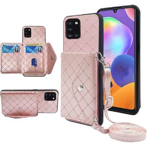 Compatible with Samsung Galaxy A21 Wallet Case with Crossbody Shoulder Strap and Stand Leather Credit Card Holder Cell Accessories Lanyard Phone Cover for 21A 2020 Women Girls Purple