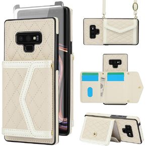 Asuwish Phone Case for Samsung Galaxy Note 9 Wallet Cell Cover with Tempered Glass Screen Protector RFID Blocking Credit Card Holder Slot Crossbody Strap Stand Note9 Not S9 Women Men Girls Rose Gold