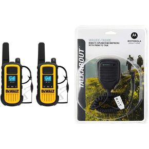 DEWALT DXFRS800 Heavy Duty Walkie Talkies Bundle with Motorola 53724 Remote Speaker Microphone