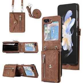 Asuwish Phone Case for Samsung Galaxy Z Flip 5 5G Wallet Cover with Shoulder Crossbody Strap Lanyard Credit Slot Card Holder Stand Leather Mobile Cell Accessories ZFlip5 Z5 Flip5 Women Men Girls Red
