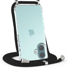 Crossbody Phone Case Compatible for iPhone 16 Pro Max with Adjustable Gray Lanyard Wrist Strap Clear Hard PC Shockproof Bumper Protective Phone Cover