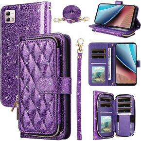 Wallet Case for Motorola Moto G Stylus 4G 2023 with Detachable Wrist Strap Crossbody Shoulder Strap 9 Card Slots Zipper Purse Stand Phone Cover for GStylus XT2317-1 XT2317-2 Girls Women Red