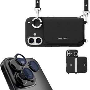 MAGEASY Pouch M Lanyard Case & Lenz Sapphire Lens Protector for iPhone 16 Plus 6.7"