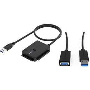 USB 3.0 Extension Cable A Male to A Female [Black] 6 Feet+USB 3.0 to SSD/SATA/IDE 2.5/3.5/5.25-INCH Hard Drive Converter with UL Power Supply & LED Activity Lights