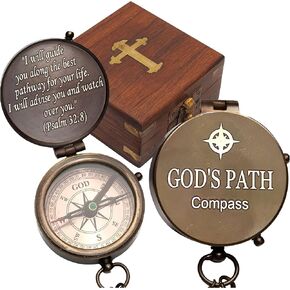 Compass Compass Path Path - محفور العمل اليدوي البوصلة العتيقة مع الكتاب المقدس - ديني ، مسيحي ، كاثوليكي ، تعميد ، تواصل أول ، هدايا تأكيد للرجال في سن المراهقة