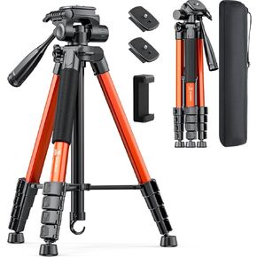 73" Camera Tripod Stand, Aluminum Tripod with Phone Holder, Travel Bag, Compatible with GoPro/DSLR/Cell Phone/Camcorder, Max Load 8.8LB (Jet Black)
