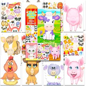 24 Pcs Make-a-Face Sticker Sheets, Funny Friends 5" x 7" Mix and Match Sticker Sheets Total 150+ Stickers, Party Favors, Kids Party Supplies | Funny People Make Your Own Sticker Face Designs