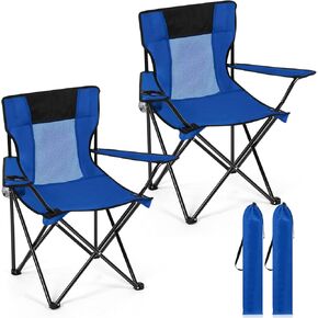 Shellwei 2 PCS Folding Camping Chair with Cupholder and Carry Bag Regular Size Colorful Breathable Portable Lightweight Lawn Chair with Side Pocket for Fishing Hiking Beach Outdoor Activity