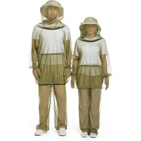Premium 6-Piece Mosquito Suit-Jacket With Hood/Pants/Mitts/Gift Bag/Sun Hat/Tape Measure-Full Body Protection Bugs Clothes