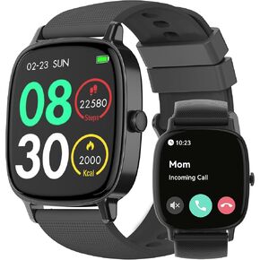 Smart Watches for Men Women (Answer/Make Calls), 1.85" HD Screen IP68 Waterproof, Fitness Tracker for iPhone Android Phones, Heart Rate Sleep SpO2(Blood Oxgen) Monitor 100+ Sports, 2 Straps