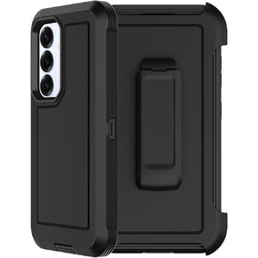 RubCase for Samsung Galaxy S25/S24 Case with 2X Screen Protector, Dual Layer Bumper Cover with Belt Clip Holster & Kickstand Phone Case for Galaxy S25/S24 5G (Black/Orange)