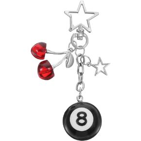 Cute Phone Charms Billiards Balls Keychain Strap Eight Ball Key Chain with Star Pool Ball Lanyard String Cherry Star Keychain for Earphone Bag Wallet Decor Women Men Purse