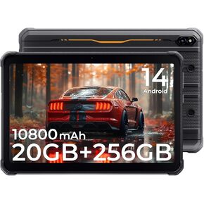 HOTWAV R10 Pro 2025 Rugged Tablet Android 14-10.1 Inch HD+ 10800mAh Waterproof Tablet, 20GB RAM+256GB ROM/1TB TF Outdoor Tablets, 13MP+5MP Camera Octa-Core IP68&IP69K/4G-LTE/5G WiFi/Face ID/GPS/OTG