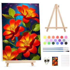 Paint by Numbers Kit for Adults with Framed Canvas&Wooden Easel, DIY Acrylic Paint by Numbers Kits for Adults Beginner, Seasons Tree Drawing Paintwork Arts and Crafts for Home Wall Decor, 12x16inch