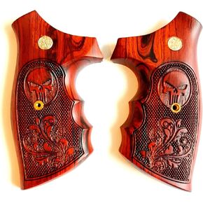 BMPL Hardwood Luxurious K/L Frame Square Butt Revolver Handgun Grips Finger Groove Checkered Handcraft Handmade Skull #KS999