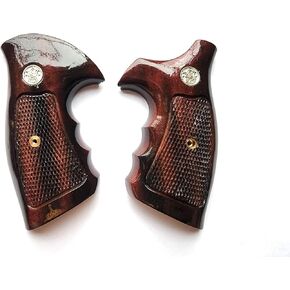 BMPL Hardwood K/L Frame Square Butt Revolver Handgun Grips Finger Groove Checkered Handcraft Handmade Deluxe Glossy #KS071