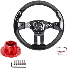 RASTP 13.8 Inch Racing Steering Wheel with Sim Racing Gaming Steering Wheel Adapter Fit for Thrustmaster T500 / T300 / TS-PC,TS-XW (Black-Red)