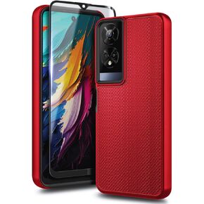 for TCL 50 XE 5G Phone Case, 50 XE NXTPAPER 5G Case with Tempered Glass Screen Protector (Maximum Coverage), Full-Body Protective Dual Layer Hybrid Shockproof Cover (Red)