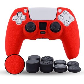 Grips Compatible with PS5 Controller Skin,Silicone Grips for PlayStation 5 Controller Anti Slip Cover Case Protector for PS5 Controller - with 8pcs Pro Thumb Grips-Red