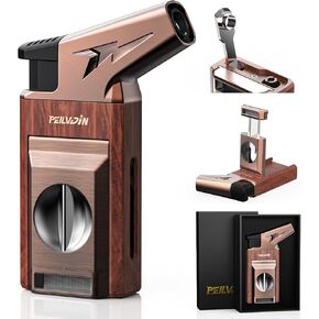 Torch Lighter with Built-in Cutter, Punch, Windproof Jet Flame Tool, Butane Refillable Torch Lighters, Gift for Men, Multi-Functional Accessories, Lighters for Candle, Travel (Butane Not Included)
