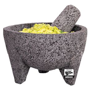 Molcajete 7 في المكسيكي ، مصنوع يدويًا مع الحجر البركاني الطبيعي ، أواني المطبخ الحرفي للطحن مع المسام للسحق ، المصمم خصيصًا للتوابل والصلصات والجواكامول