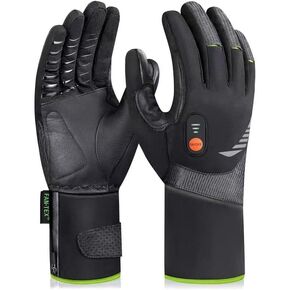 Heated Gloves for Men Women, Winter Warm Gloves for Arthritis Raynaud's, Rechargeable Waterproof Heated Work Gloves for Riding Ski Hiking Driving (Black+Green, Large)