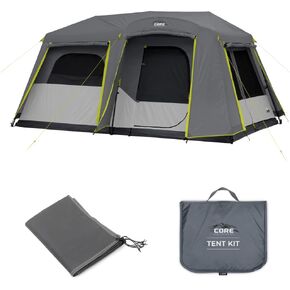 CORE 9 Person Instant Cabin Tent with Full Rainfly with Footprint and Tent Kit